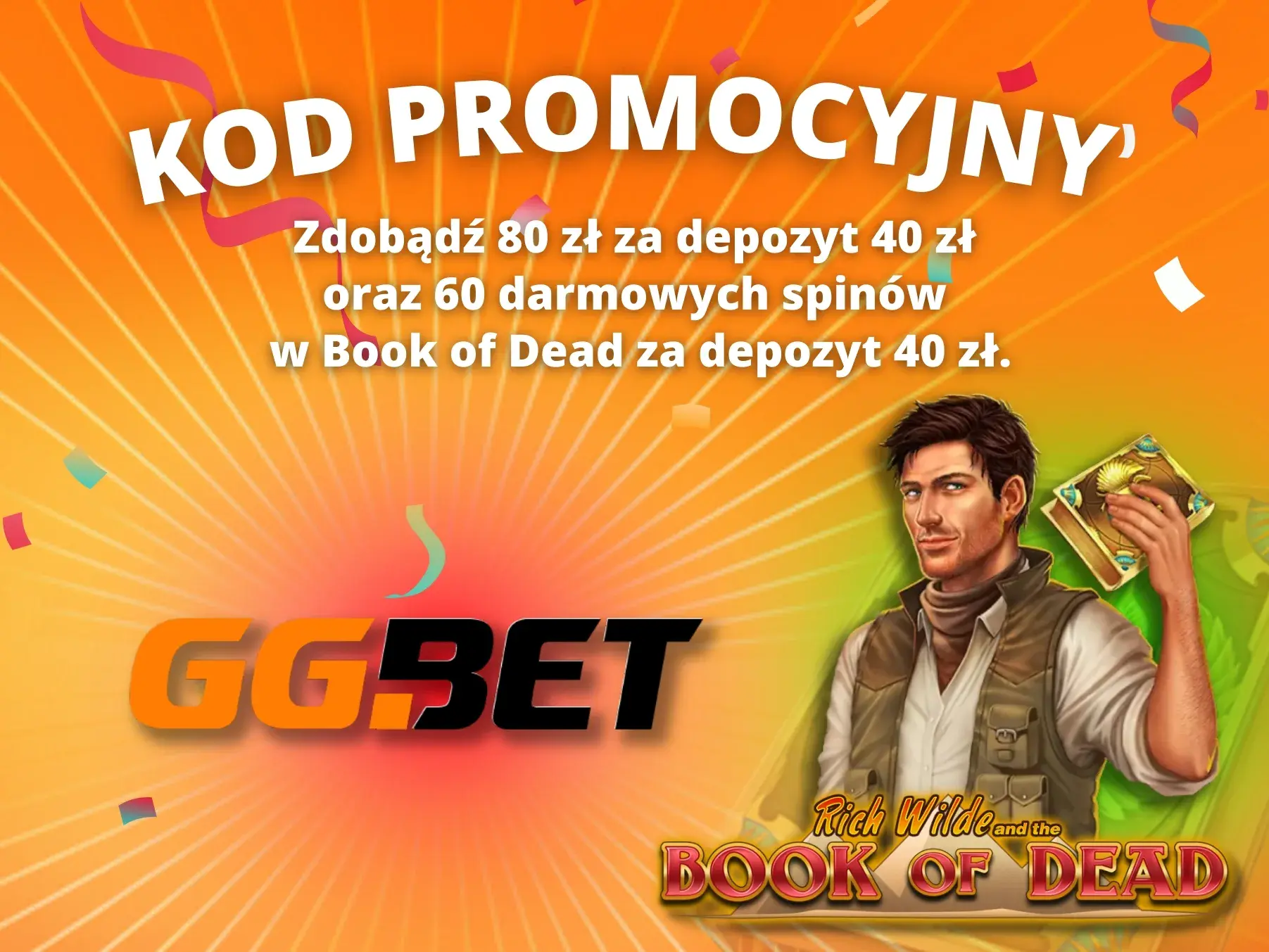 Interfejs aplikacji GGBet Casino pokazujący kod promocyjny i zakładki gier